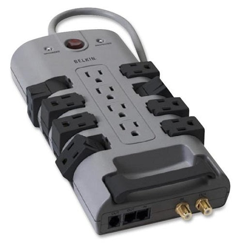 Belkin 4320 Joule PivotPlug 12-Outlet Surge Protector with 8-Foot Cord - Heavy Duty Power Strip for Home Office, Gaming Setup & Electronics Protection