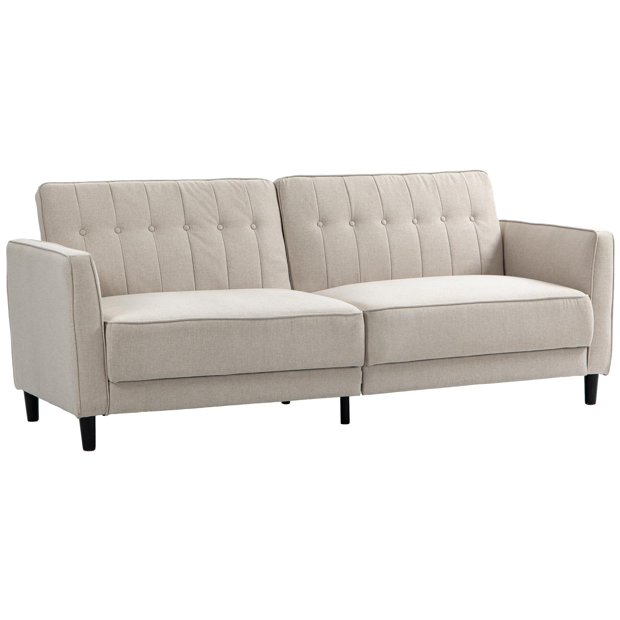 HOMCOM Convertible Sofa Bed with Adjustable Backrest - Button Tufted Sleeper Couch with Sturdy Wooden Legs - Beige Modern Furniture for Living Room, Guest Room & Small Apartments - Perfect for Overnight Guests, Studio Apartments and Cozy Spaces