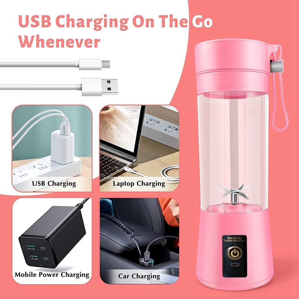 Portable USB Blender 380ml - 6 Blade Travel Juicer for Smoothies & Shakes - Gym, Office, Outdoor