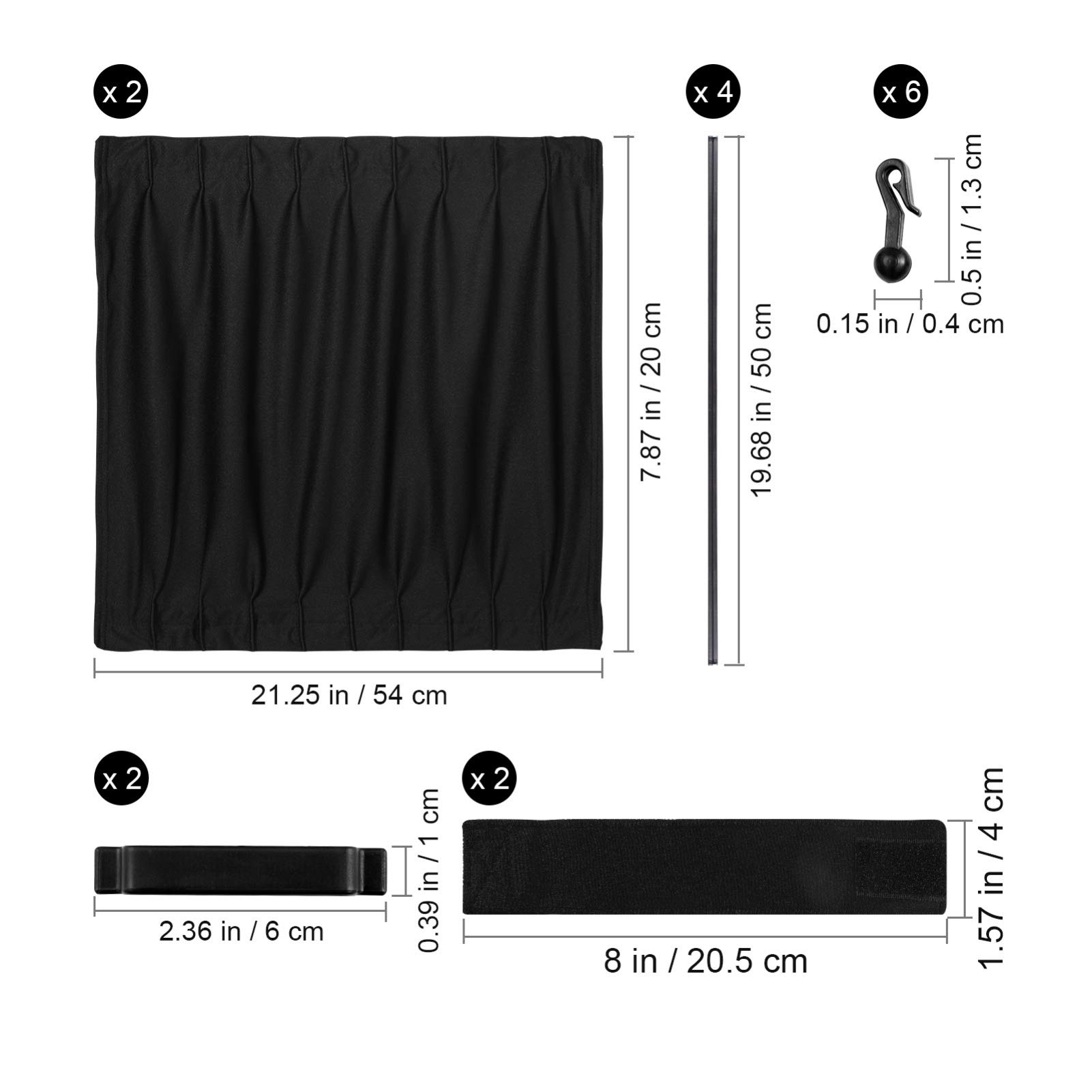 BESPORTBLE Black Car Window Curtains - 2 Pack Slidable Auto Shade Curtains for Vehicle Sun Protection | UV Blocking, Privacy & Heat Reduction | Perfect for Sedans, SUVs & Trucks