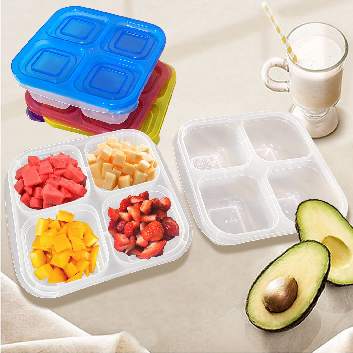 AQSXO 5-Piece Bento Box Set - Reusable Divided Food Storage Containers with Lids for Meal Prep, Lunch, Travel & Picnics | Leak-Proof Snack Containers for Adults & Kids