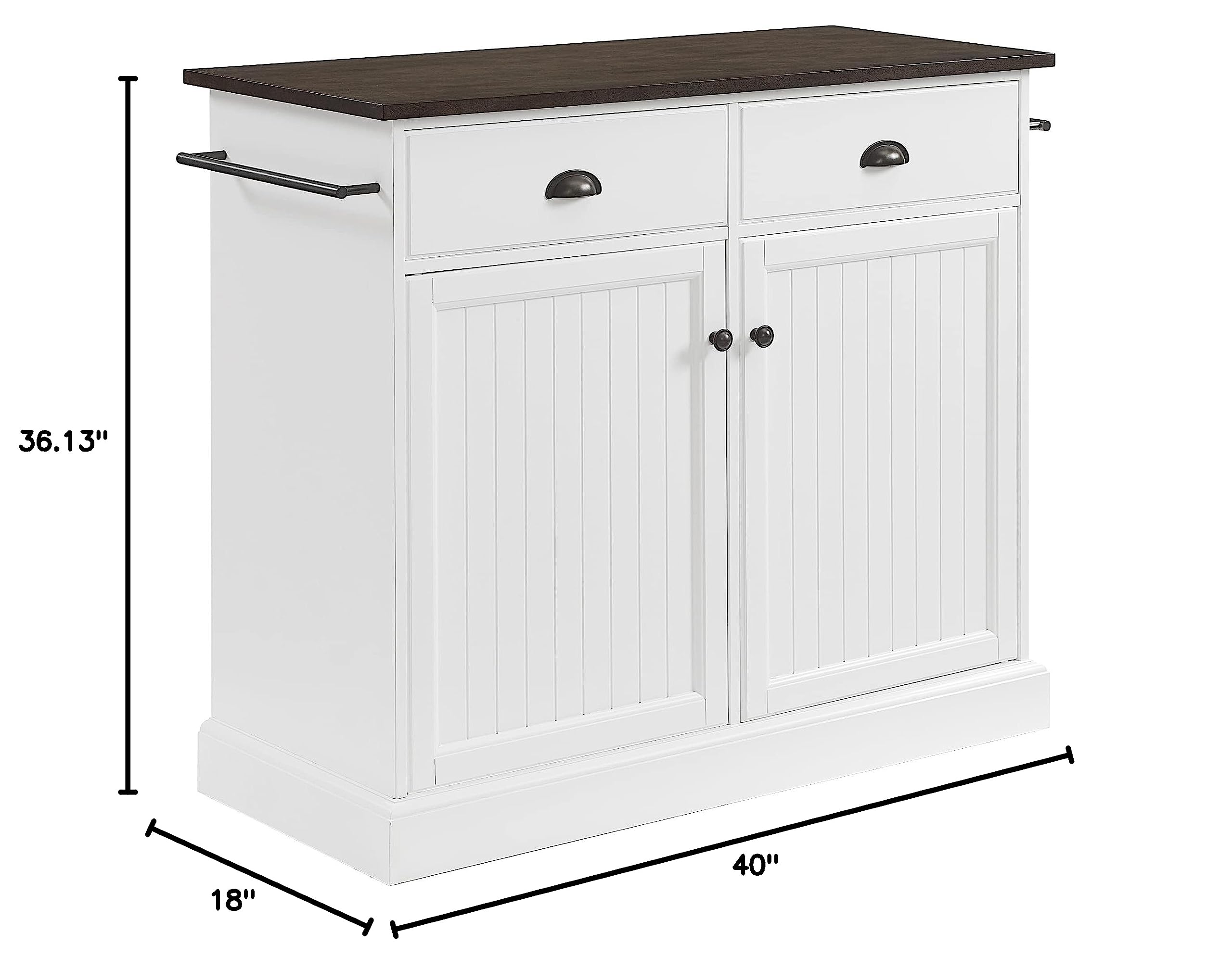 Crosley Shoreline White Kitchen Island with Shelves & Drawers - Microwave Stand, Coffee Bar Station for Small Spaces - Perfect for Apartments, Condos & Compact Kitchens