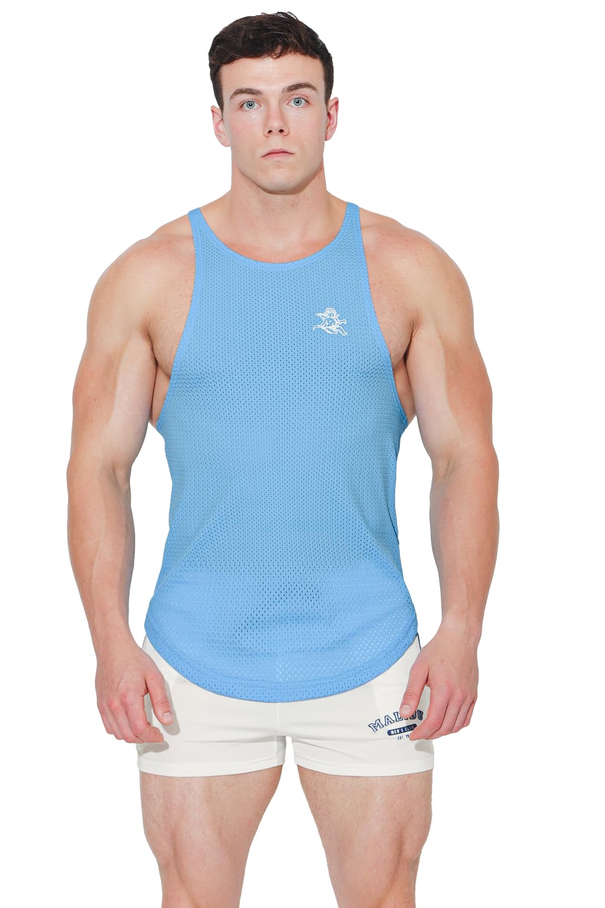 JJ Malibu Men's Mesh Tank Top - Breathable Open Cut Stringer Vest for Gym, Workout & Summer Festival | Lightweight Athletic Shirt for Running, Beach & Outdoor Activities