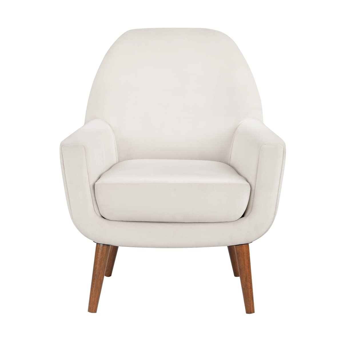 TRIPLE TREE Velvet Accent Chair - High Back Armchair with Solid Wood Legs & Removable Cushion | Mid-Century Modern Vanity Chair for Bedroom, Living Room & Office | Soft White Upholstered Seating with Armrests