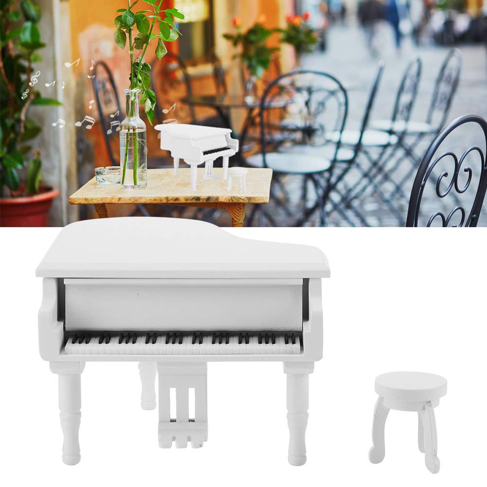 White Wooden Piano Music Box - Handcrafted Jewelry Storage Box with Stool | Elegant Home Decor Gift for Music Lovers | Perfect for Bedroom, Living Room & Wedding Decor