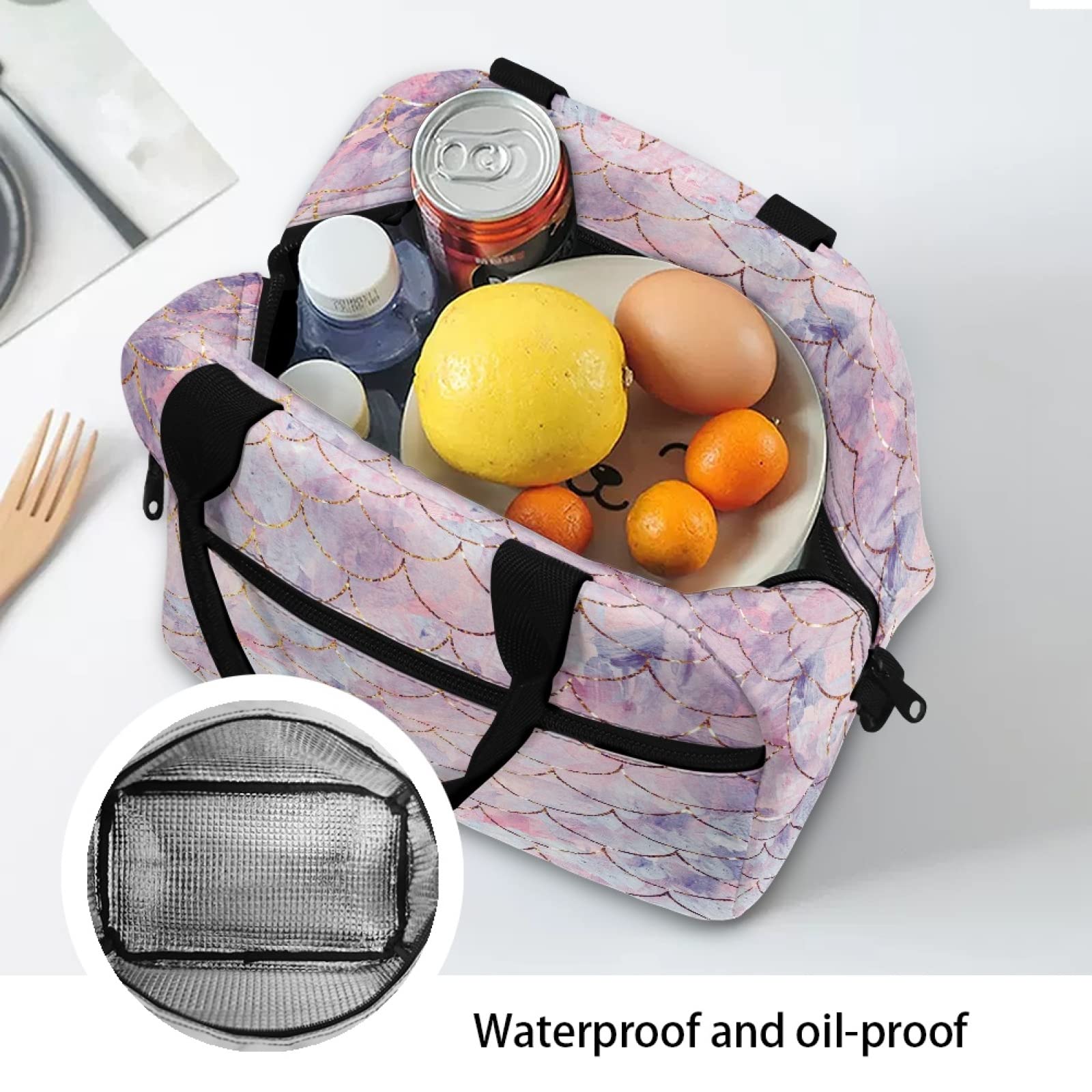 Cute Insulated Lunch Bag for Women & Kids - Reusable Kawaii Lunch Box with Strap & Pockets, Soft Waterproof Tote for School, Office, Picnic & Travel | Bengbobar Mermaid Design