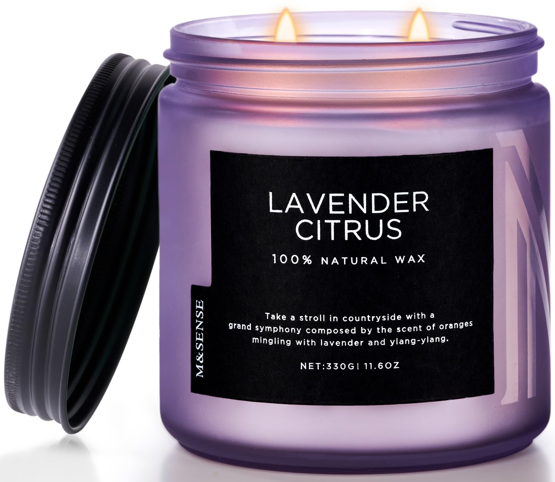 M&SENSE 11.6oz Lavender Citrus Scented Soy Candles - Aromatherapy Stress Relief Gifts for Women, 70 Hours Burn Time, Natural Home Fragrance for Spa, Bath, Yoga & Relaxation - Perfect Gift for Mom, Girlfriend or Teacher