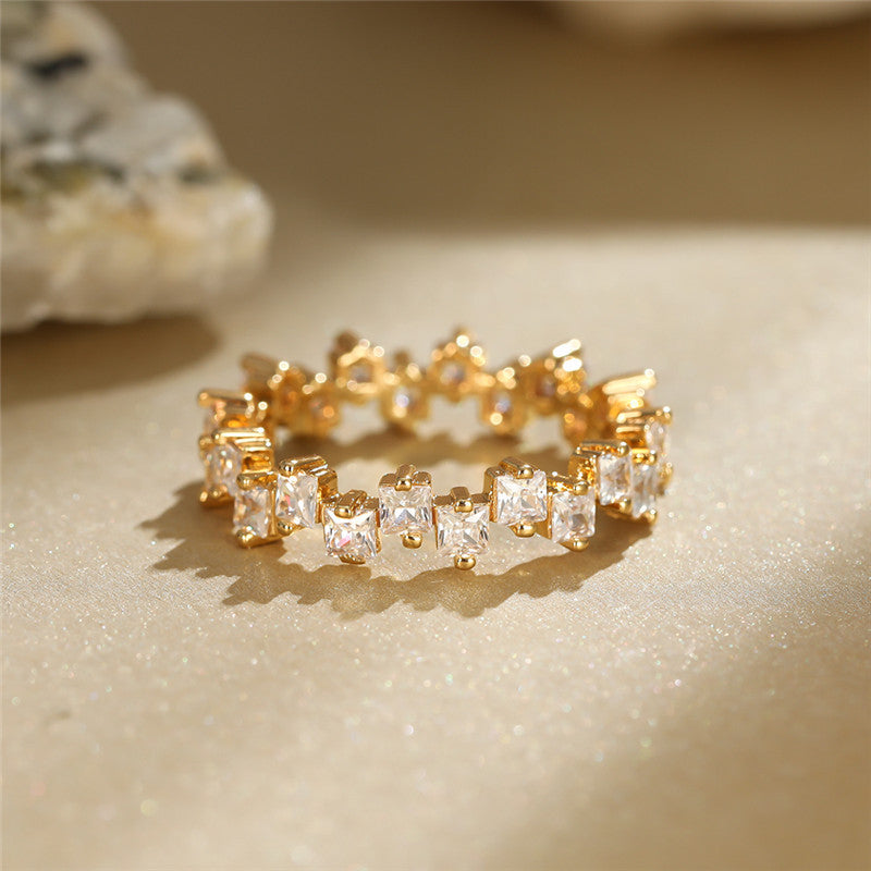 Multi Stone Eternity Stacking Rings for Women - 14K Gold Plated Wedding Band Set, Stackable Rings for Anniversary, Birthday Gift (Style A0035) | Perfect for Layering, Everyday Wear & Special Occasions