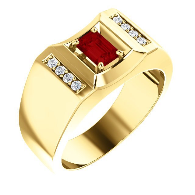 14K Gold Men's Ruby and Diamond Ring - 7/10 CT Ruby & 0.12 CTW Diamond Accent - Elegant Jewelry for Weddings, Anniversaries & Special Occasions