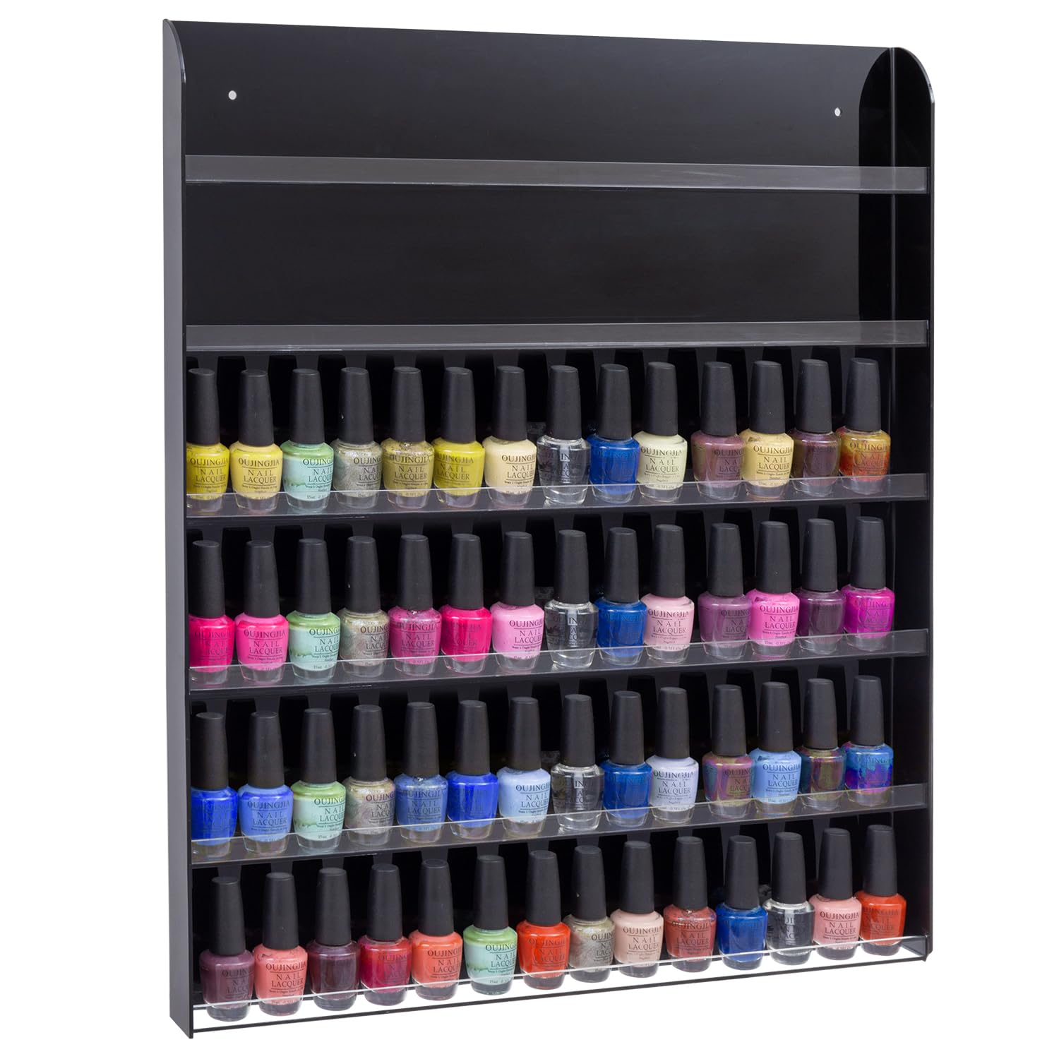 Premium Black Acrylic Wall Mounted Nail Polish Organizer - 6 Tier Salon Display Shelf Holds 102 Bottles for Home & Professional Nail Salon Storage