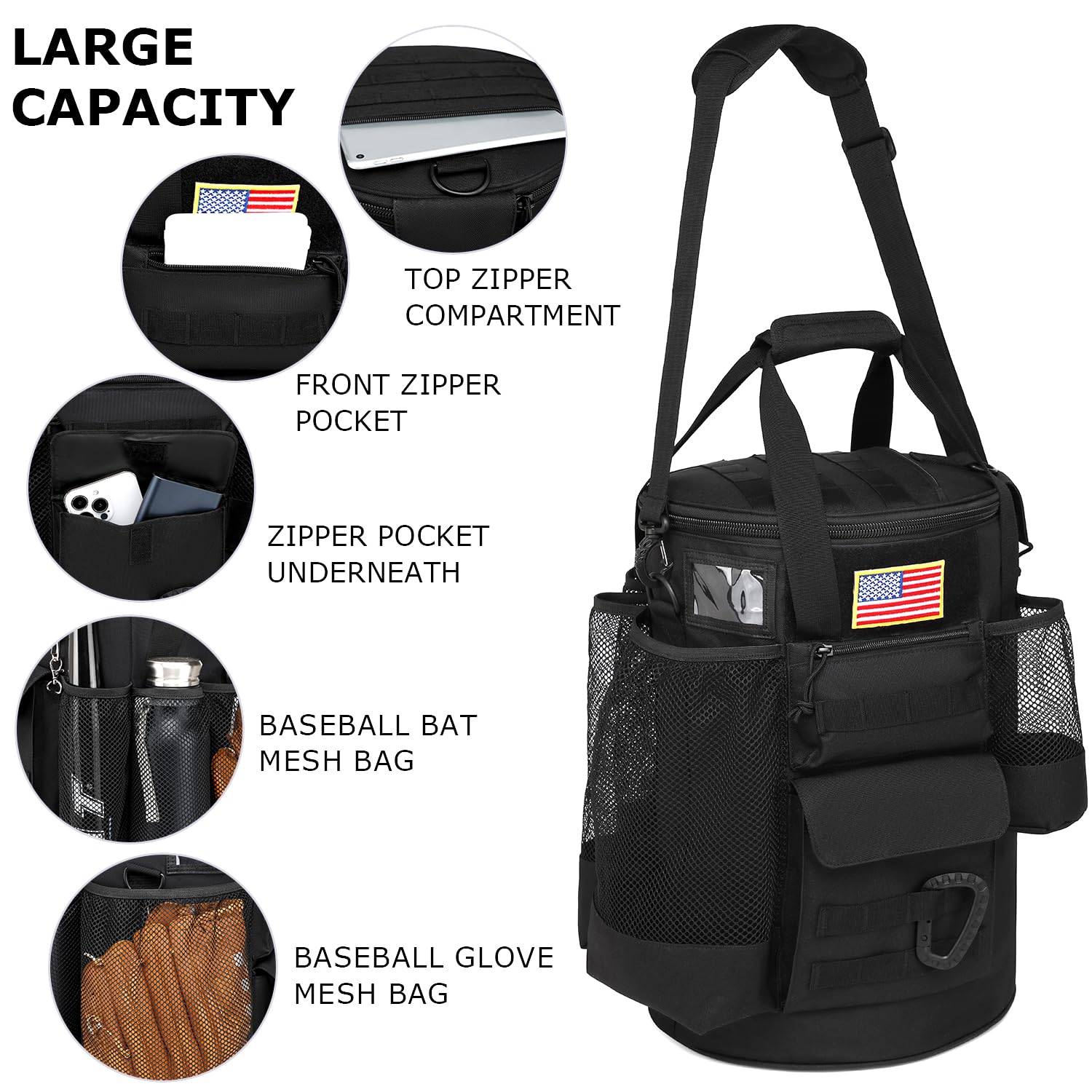 6 Gallon Baseball Bucket Bag - Tactical Coaches Organizer with Padded Seat for Balls, Bats & Gloves | Waterproof Softball Equipment Storage | Perfect for Dugout, Practice & Games