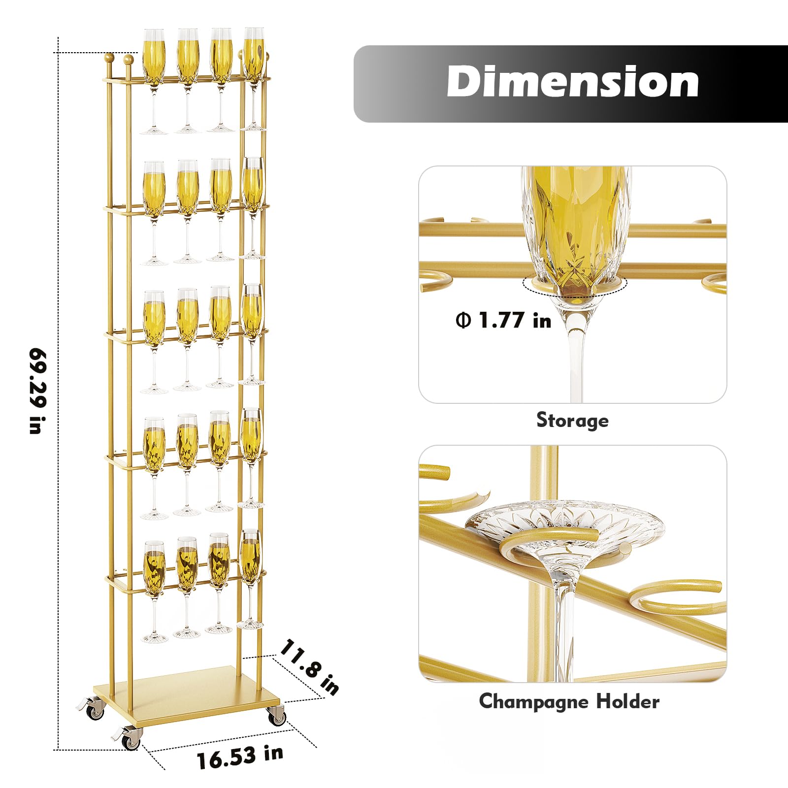 5-Tier Metal Champagne Wall Holder - Sturdy Wine Glass Stemware Rack for Parties & Events | Holds Up to 40 Champagne Flutes | Perfect for Weddings, Birthday Celebrations & Home Bar Decor