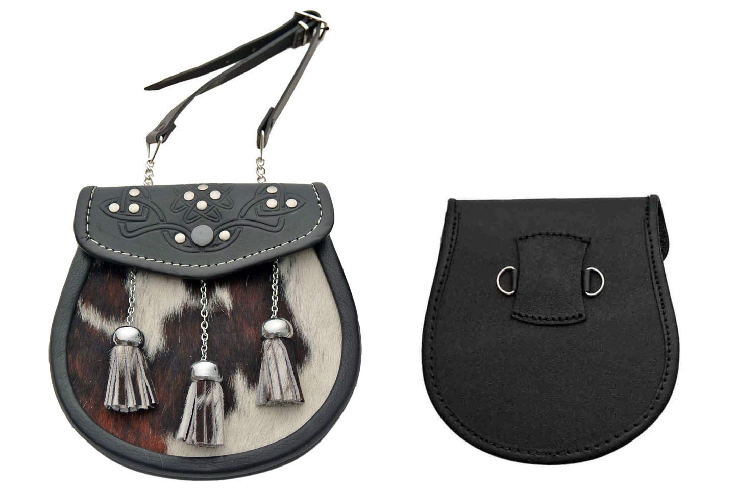 Authentic Cowhide Sporran with Tassels | Premium Leather Pouch for Men | Perfect for Scottish Kilts, Renaissance Fairs & Highland Dress Accessories