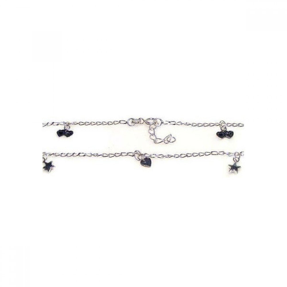 FANTOM JEWELRY .925 Sterling Silver Star & Heart Anklet Bracelet for Women - Dainty Adjustable Ankle Chain for Everyday Wear, Beach, Date Night & Special Occasions