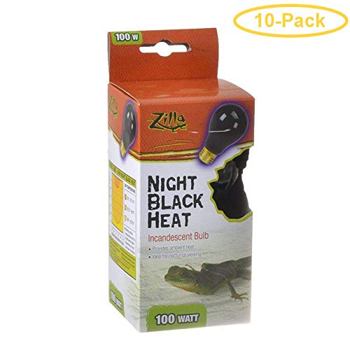 Zilla Night Time Black Light Incandescent Heat Bulb 100W (10-Pack) - Reptile Heating Lamp for Nocturnal Animals, Ideal for Terrariums & Nighttime Habitat Lighting