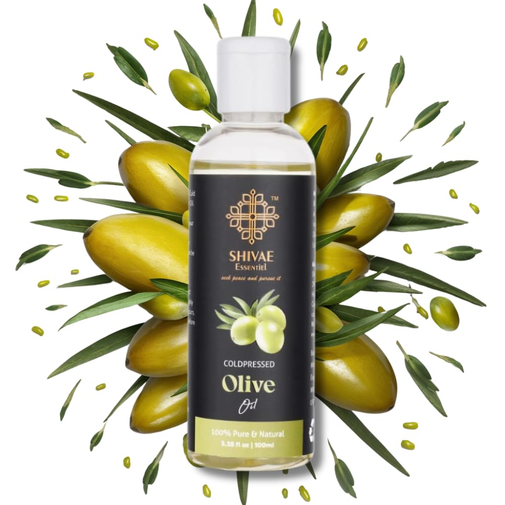 SHIVAE Essentiel Cold Pressed Olive Oil for Skin & Hair (100 ML) - 100% Natural & Pure, FDA Approved, with Glass Dropper - Deep Moisturizing, Calming Scent - Perfect for Dry Skin, Hair Care, Massage & Aromatherapy at Home or Spa