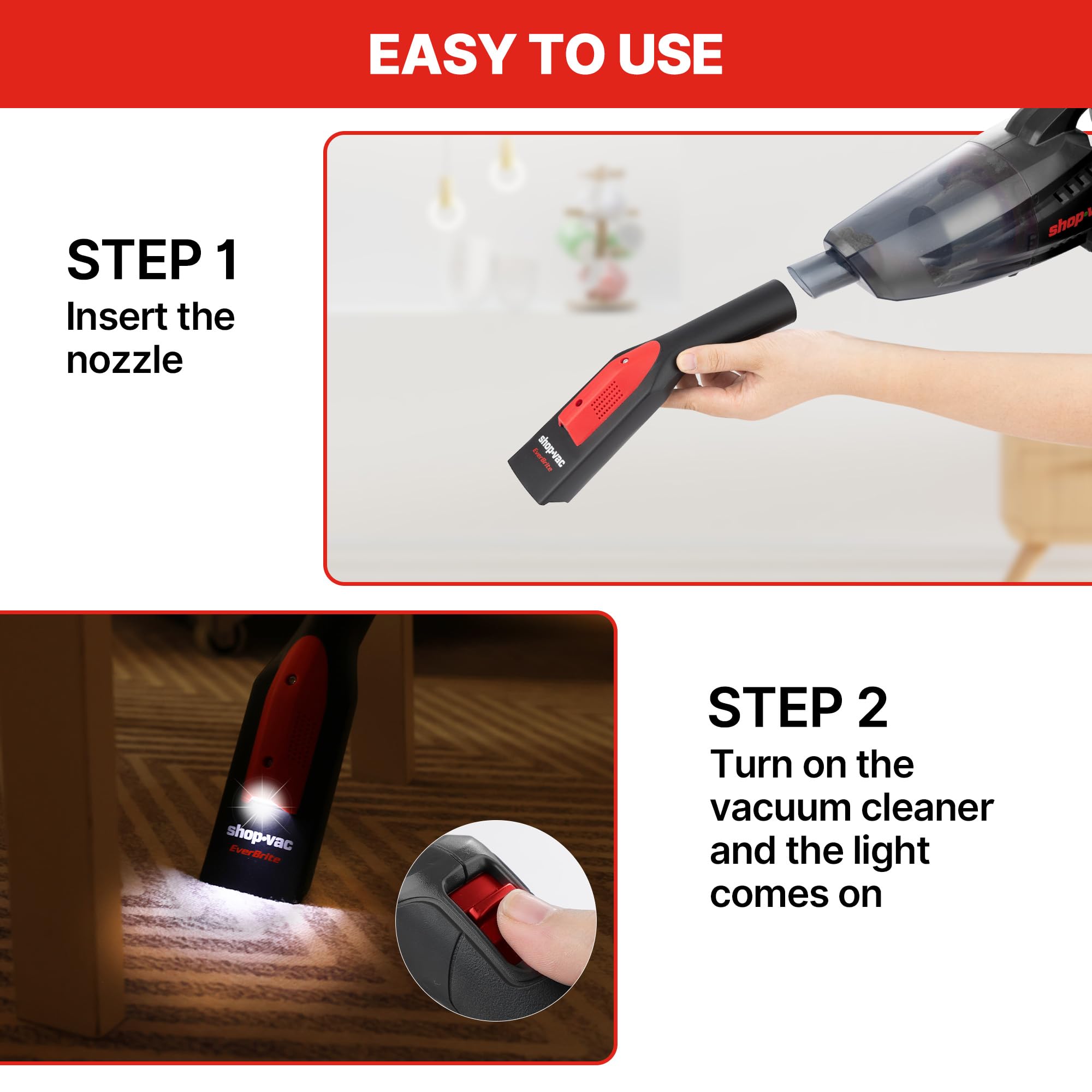 LED Lighted Shop-Vac Nozzle Kit - 4-Piece Air-Powered Vacuum Attachment Set with 1-1/2