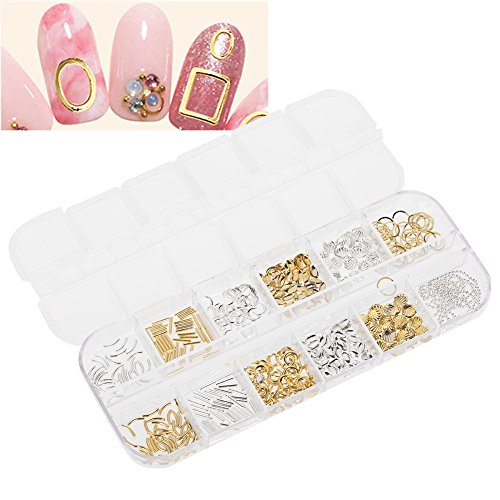 12 Grid Mixed Style Nail Art Stickers & Decals - Silver Nail Studs, Chains & DIY Accessories for Professional & Home Manicures | Perfect for Parties, Weddings & Special Occasions