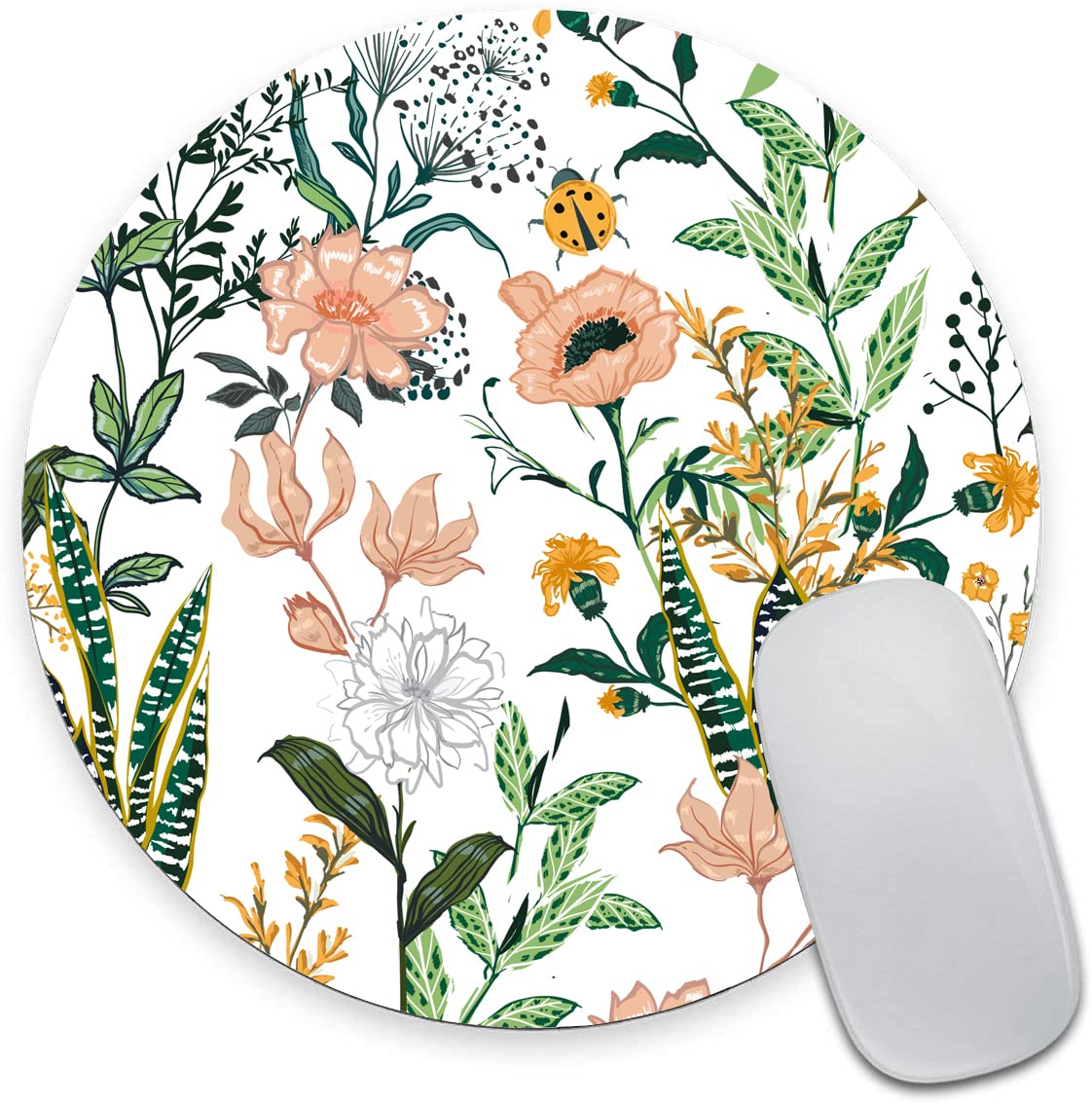 Round Floral Mouse Pad - Non-Slip Rubber Base, Waterproof Office Mouse Mat for Women (7.9 x 7.9 Inch) - Perfect for Home, Office & Gaming Desks - Beautiful Flower Design Computer Accessory