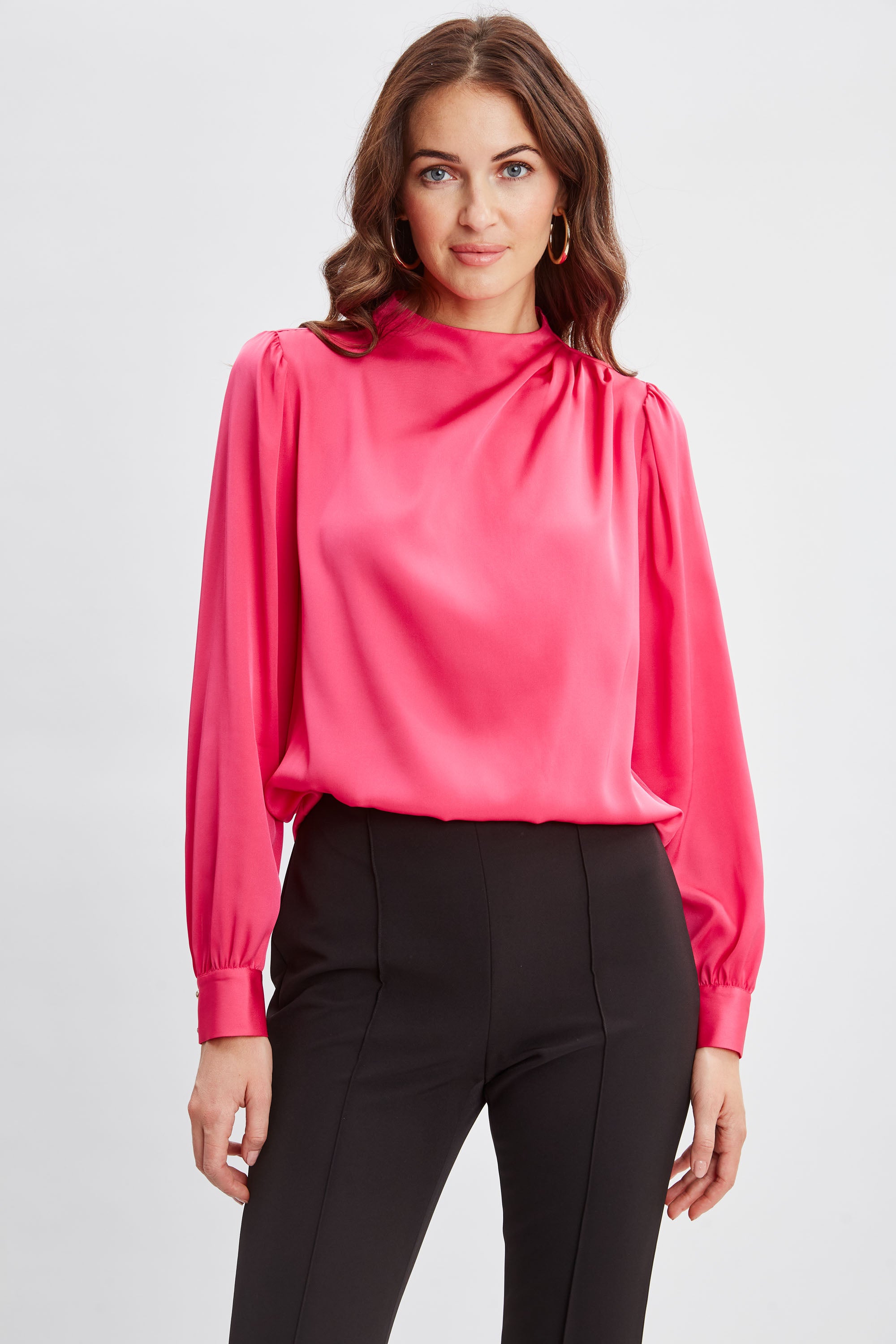 Elegant Silk Pleated Draped Neck Blouse for Women - Office Wear & Evening Party Outfit