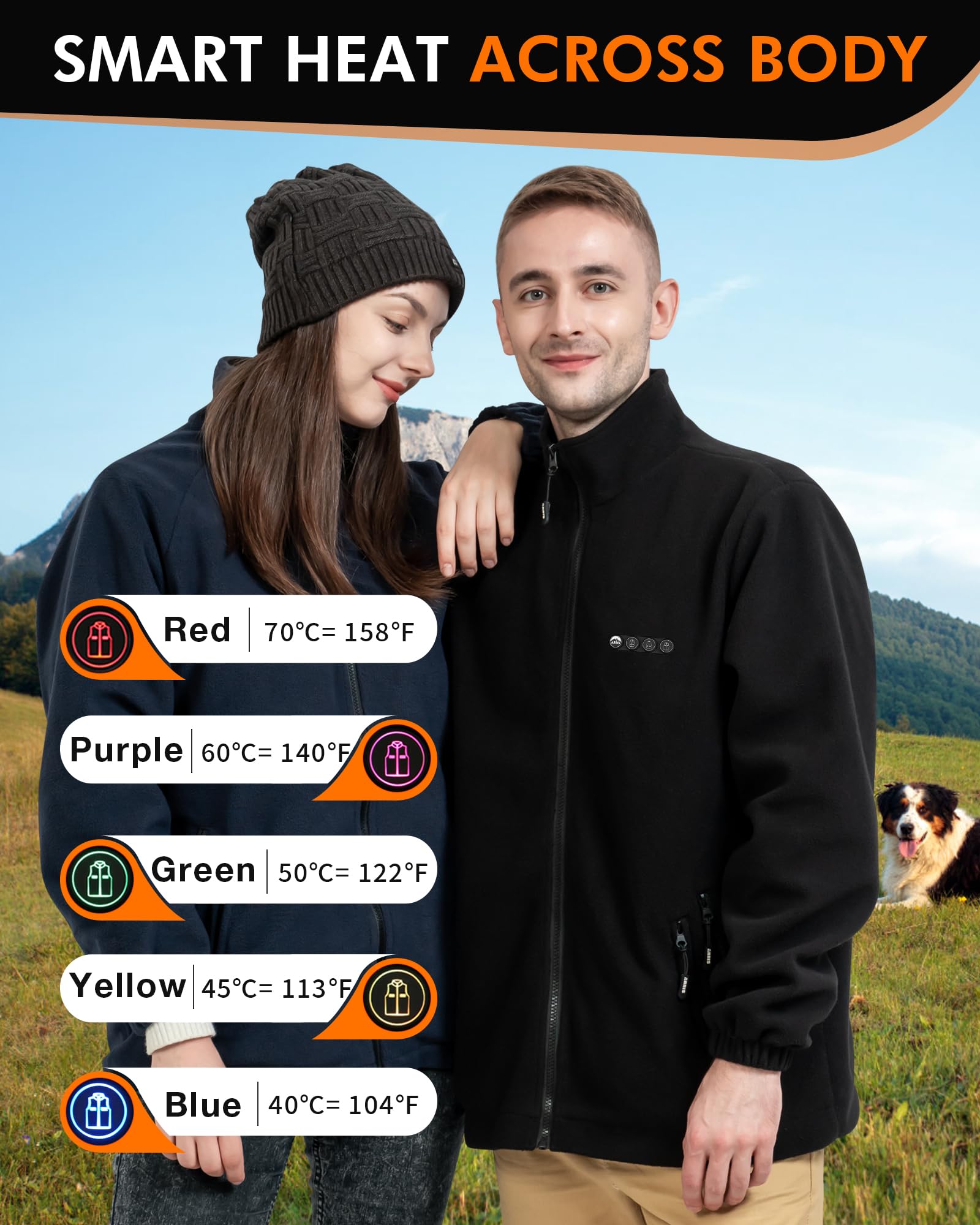 ARRIS Men's Heated Fleece Jacket with Rechargeable Battery - Electric Winter Coat with Full Zip & Hand Warmers for Outdoor Activities, Hunting, Skiing & Cold Weather