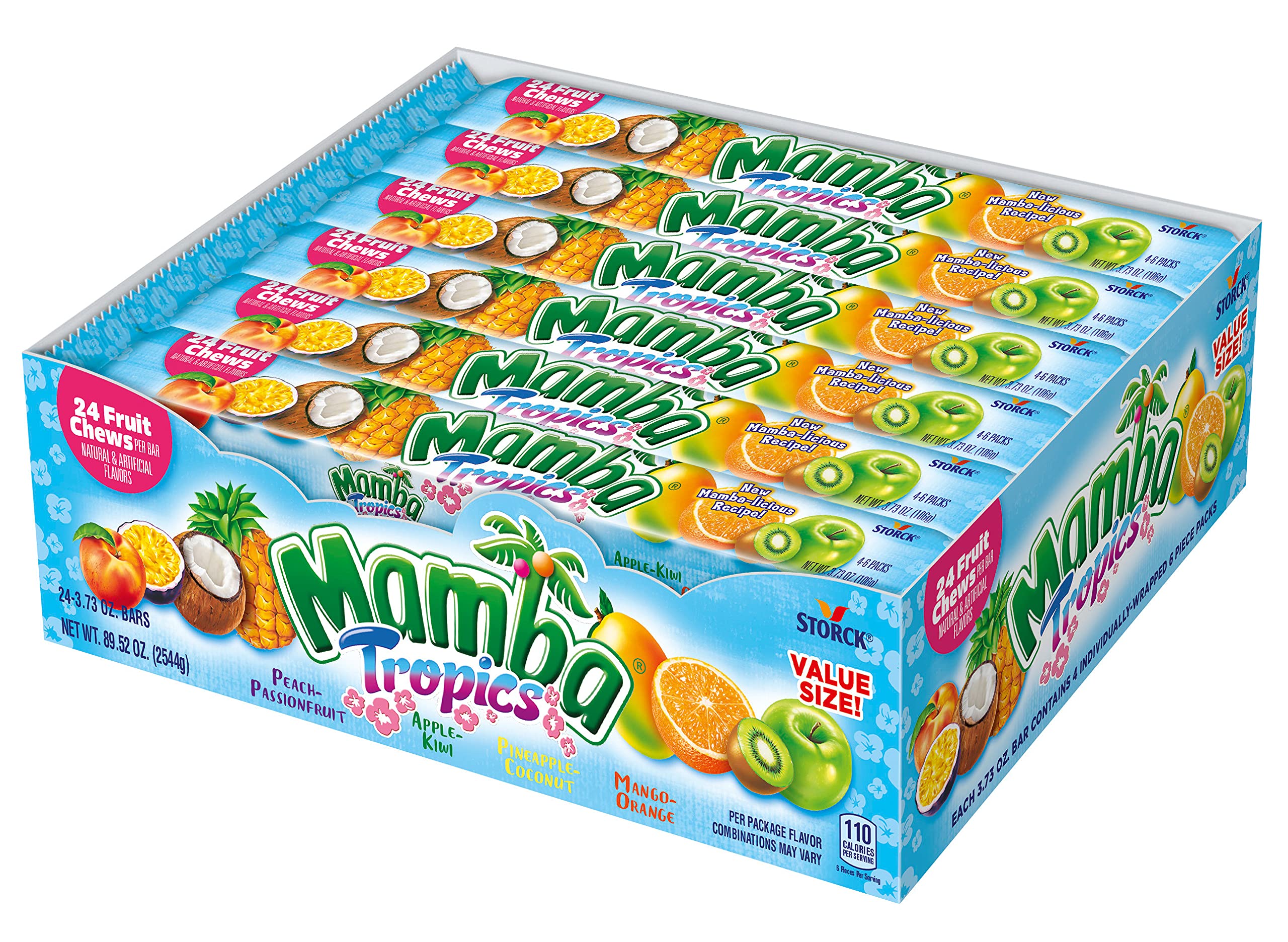 Mamba Tropics Fruit Chews Candy - 24 Count Pack (24 Individual Packs) | Assorted Fruit Flavored Soft Candy | Perfect for Parties, Snacking & Lunchboxes