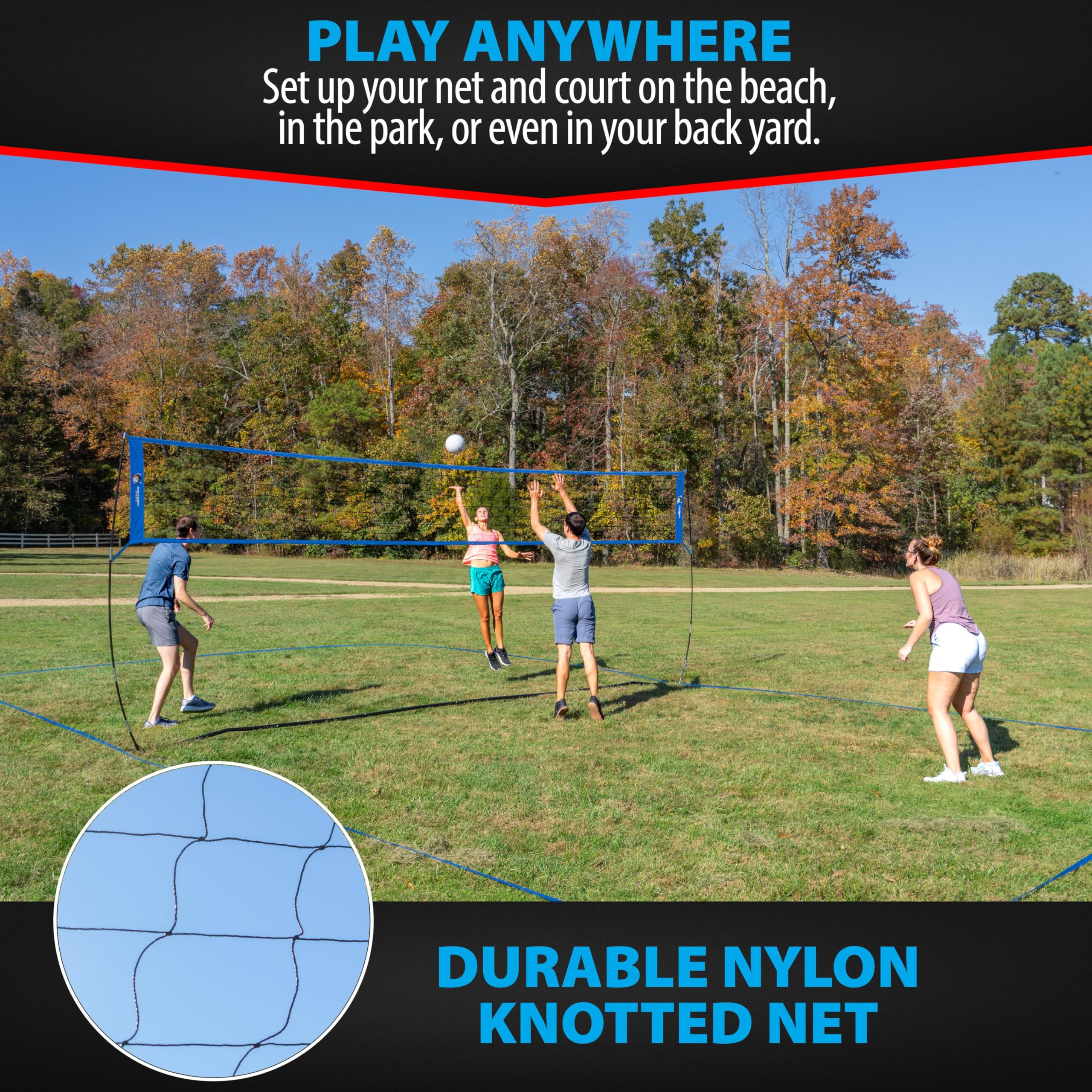 Premium Outdoor Volleyball Net Set - 12FT/20FT/32FT Adjustable Height with Volleyball, Pump, Boundary Markers & Carry Bag - Perfect for Backyard, Beach, Park & Camping Games