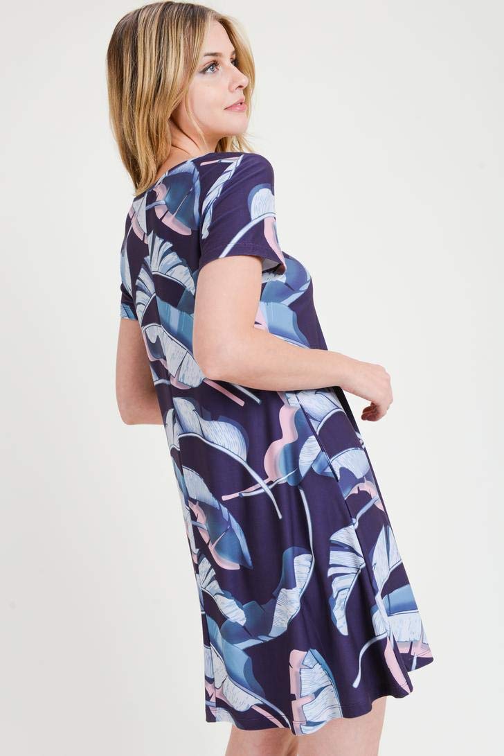 ICONOFLASH Women's Casual Summer Dress with Pockets - Floral Print Short Sleeve T-Shirt Dress | Perfect for Beach, Vacation & Everyday Wear
