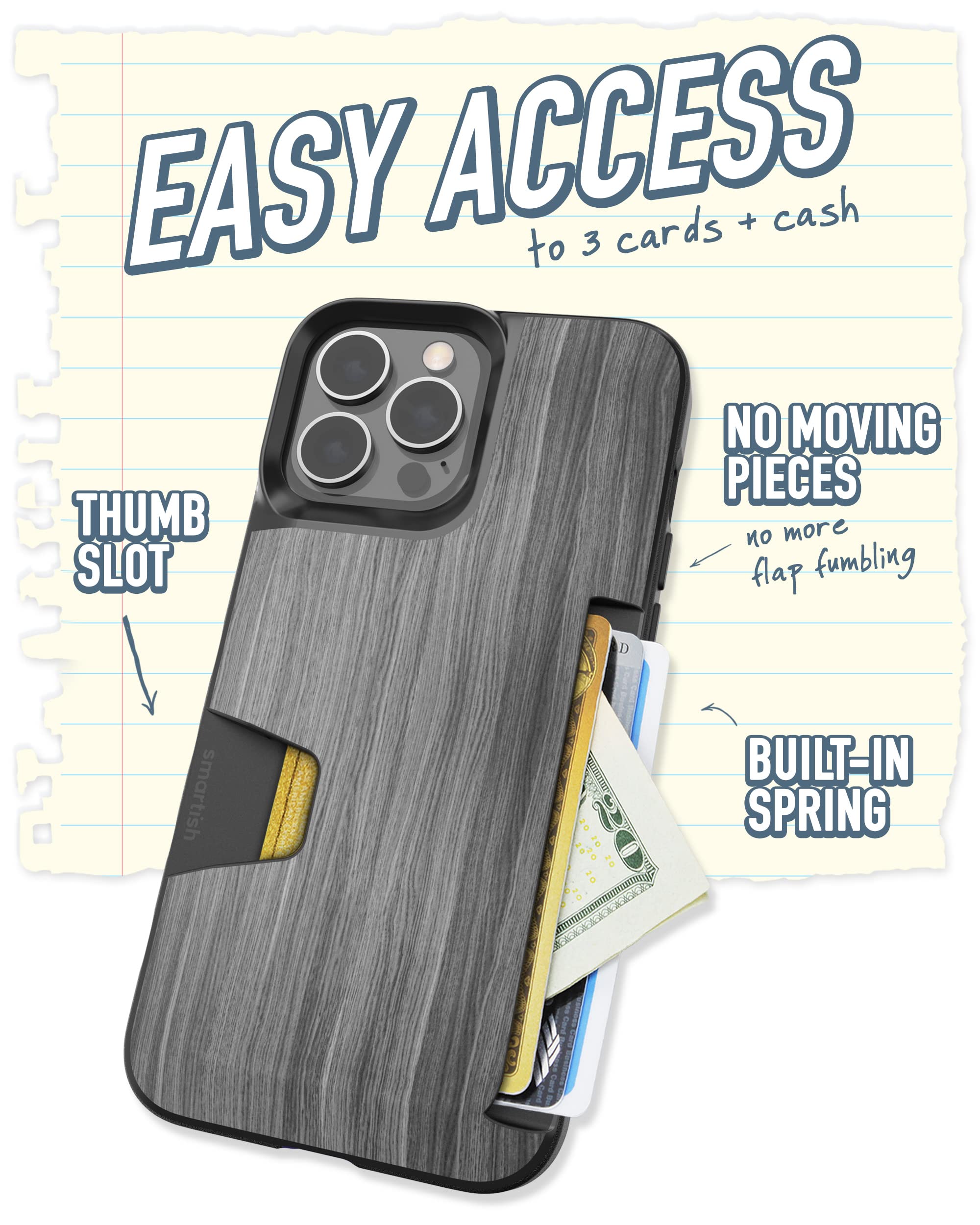 Smartish iPhone 13 Pro Max Wallet Case - Slim Protective Credit Card Holder with Hidden Slot | Drop Tested | Compatible with Apple iPhone 13 Pro Max (Graspin' Aspen) | Perfect for Everyday Use, Travel & Secure Card Storage
