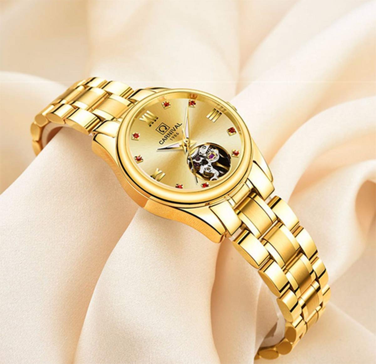 MASTOP Luxury Women's Automatic Mechanical Diamond Skeleton Watch - Waterproof Stainless Steel Dress Watch for Business & Casual Wear | Perfect for Office, Party & Everyday Use