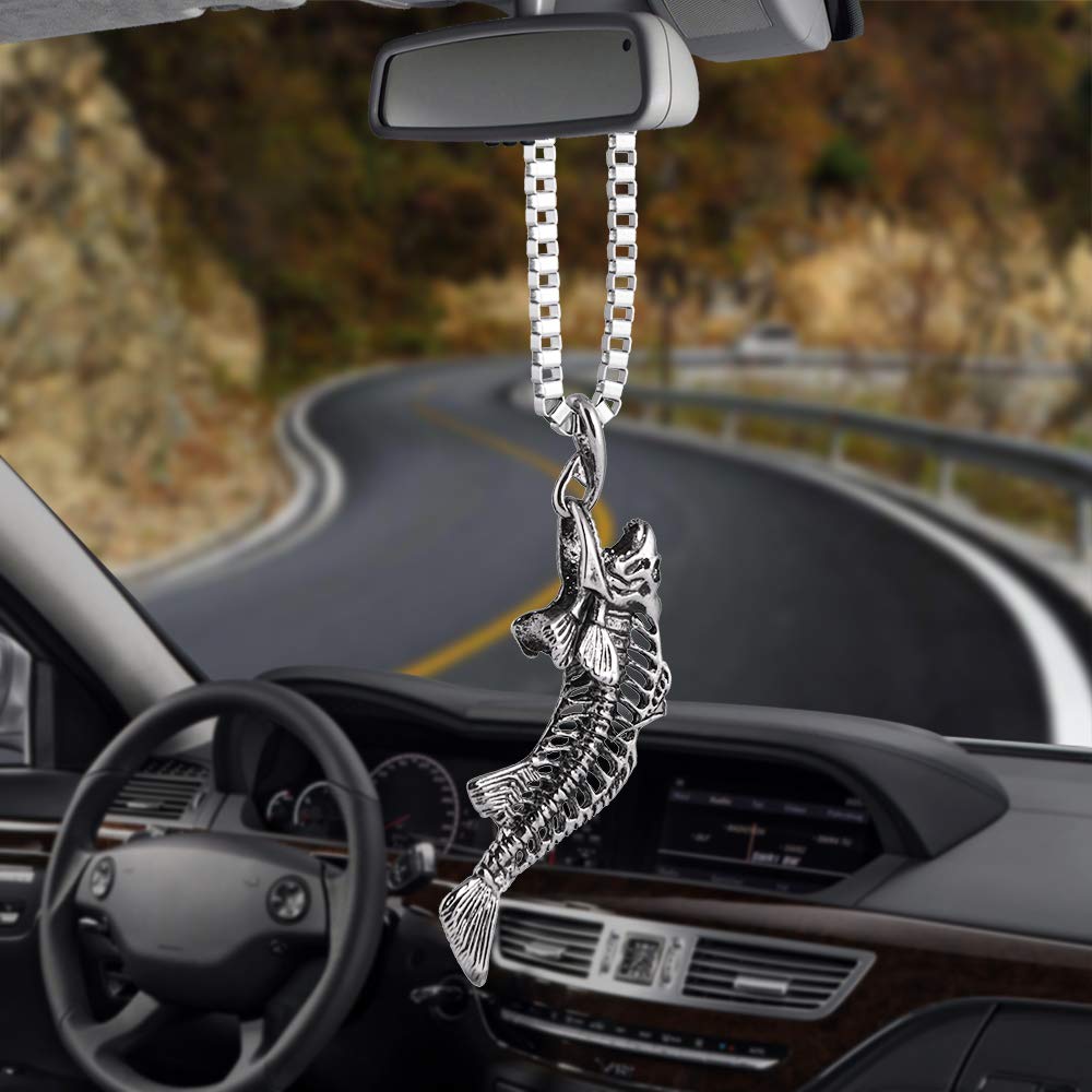 GVBSFJMK Fishing Themed Car Pendant - Fish Skeleton Rearview Mirror Hanging Ornament for Auto Decor | Unique Car Accessory Gift for Anglers | Perfect for Road Trips, Fishing Enthusiasts & Automotive Enthusiasts