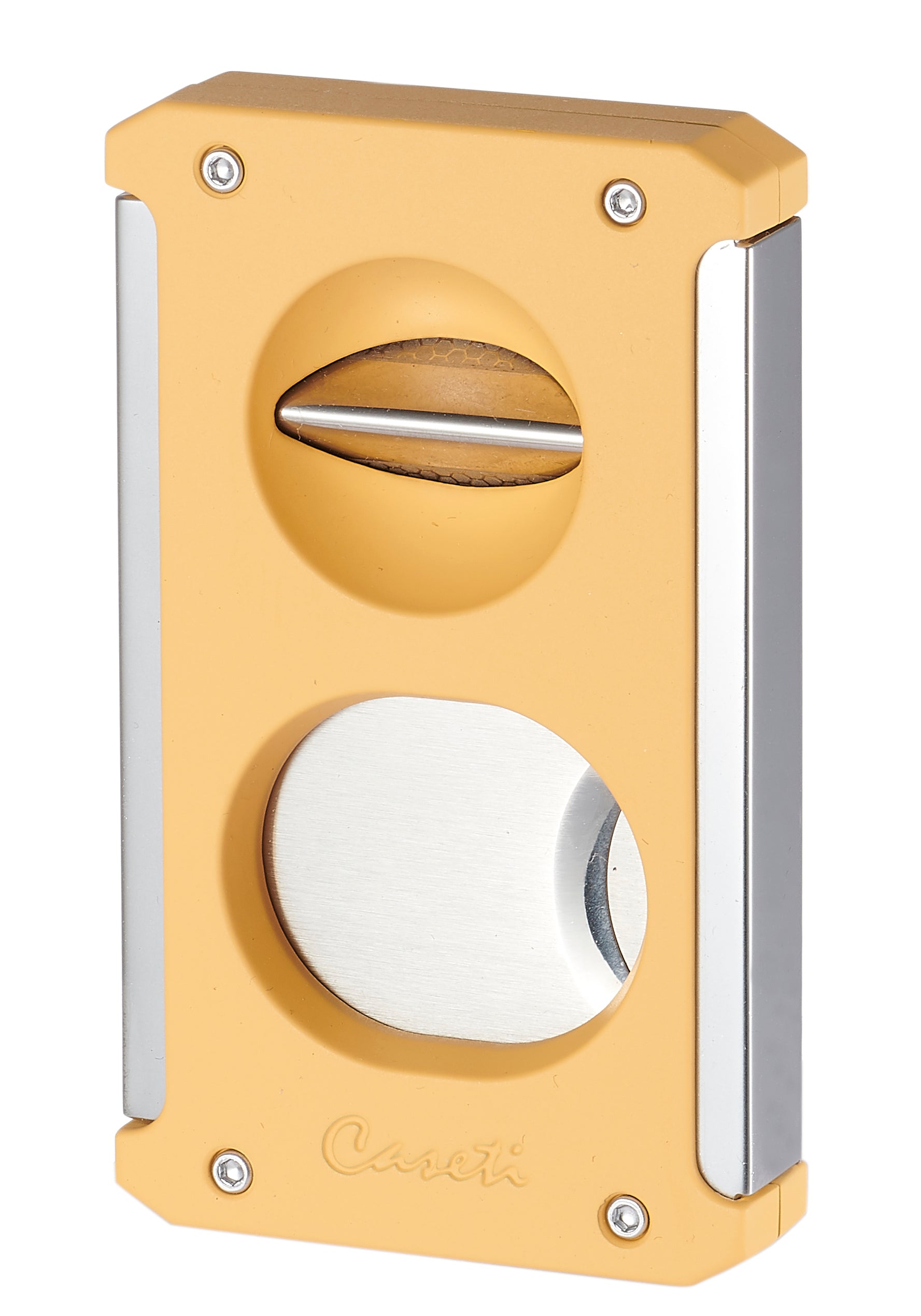 Premium Caseti Trident 3-in-1 Cigar Cutter - Stainless Steel Blade with Yellow Handle | Perfect for Cigar Aficionados, Gifts & Outdoor Smoking Accessories