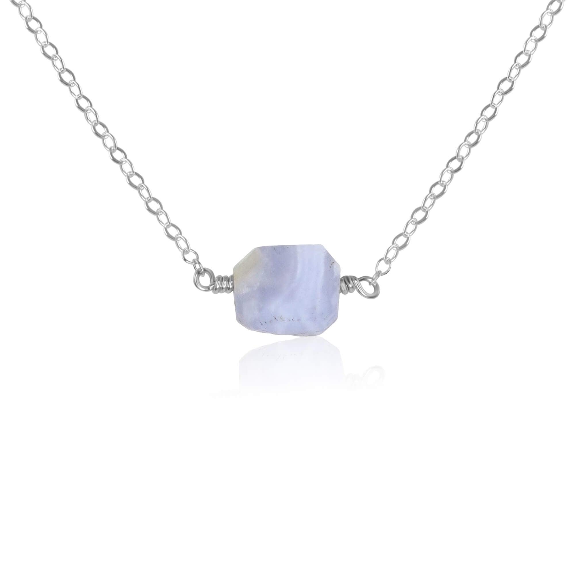 Raw Blue Lace Agate Crystal Nugget Necklace - Natural Healing Stone Jewelry for Women - Perfect for Meditation, Energy Healing & Spiritual Gifts