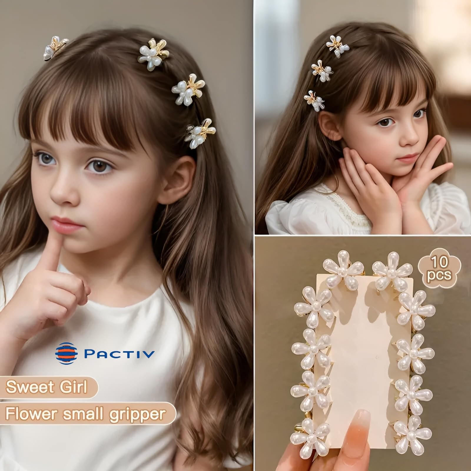 10 PCS Tiny Pearl Claw Clips - Mini Flower Hair Clips for Women & Girls | Non-Slip Decorative Barrettes for Thick, Thin, Long & Curly Hair (White) | Perfect for School, Work, Parties & Everyday Hairstyles