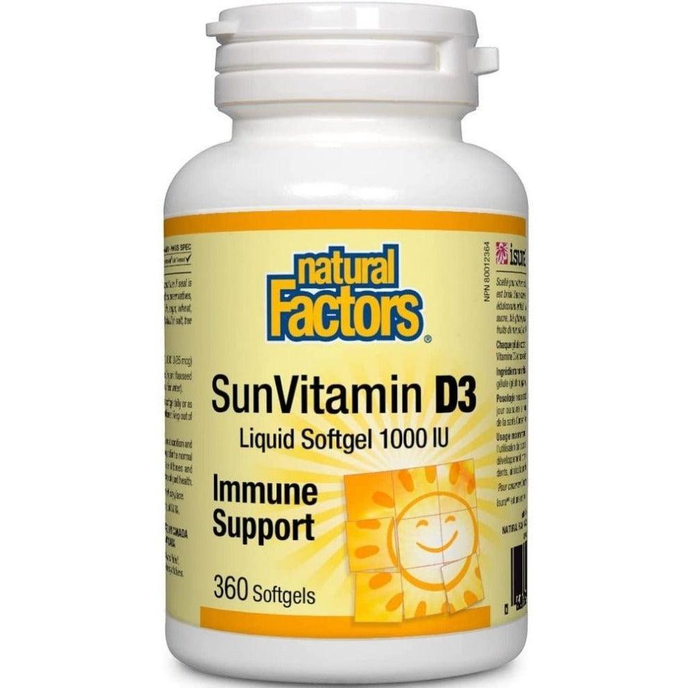 Natural Factors Vitamin D3 1000IU - 360 Softgels for Immune Support & Bone Health - Daily Supplement for Adults & Kids - Supports Calcium Absorption & Mood Regulation - Ideal for Home, Office & Travel Use