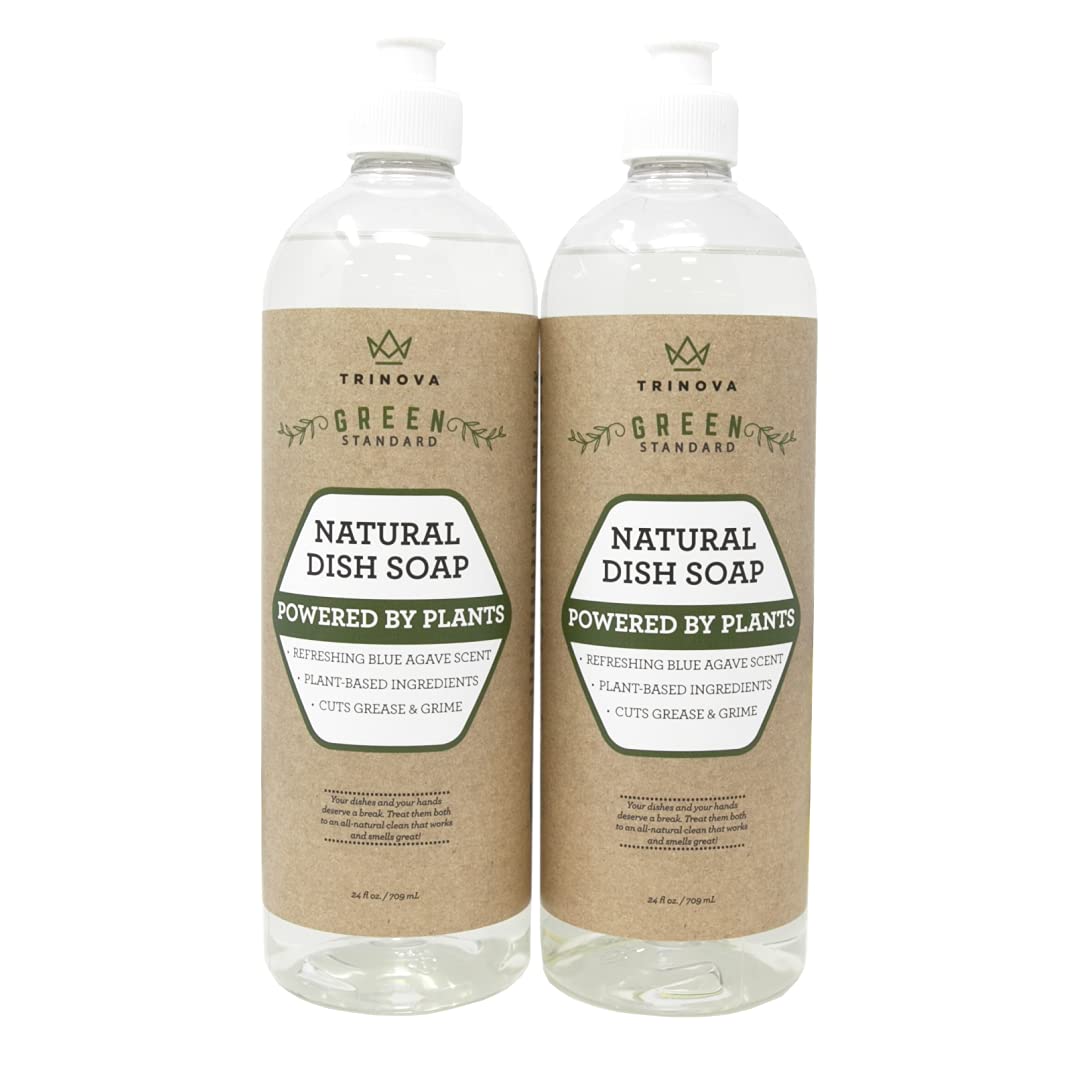 TriNova Natural Organic Dish Soap - Powerful Eco-Friendly Kitchen Cleaner for Pots, Pans & Utensils | Plant-Based Formula | 2-Pack (24 oz Each) | Perfect for Daily Dishwashing & Grease Removal