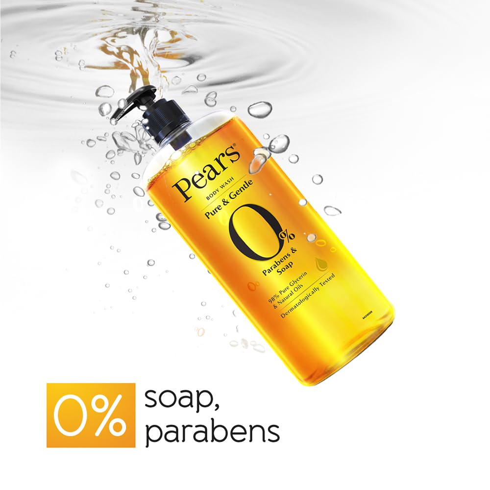 Pears Pure & Gentle Shower Gel with 98% Glycerin - Soap Free, Paraben Free - 750ml XL Pump Bottle | Moisturizing Body Wash for Dry & Sensitive Skin - Perfect for Daily Shower & Bath Routine