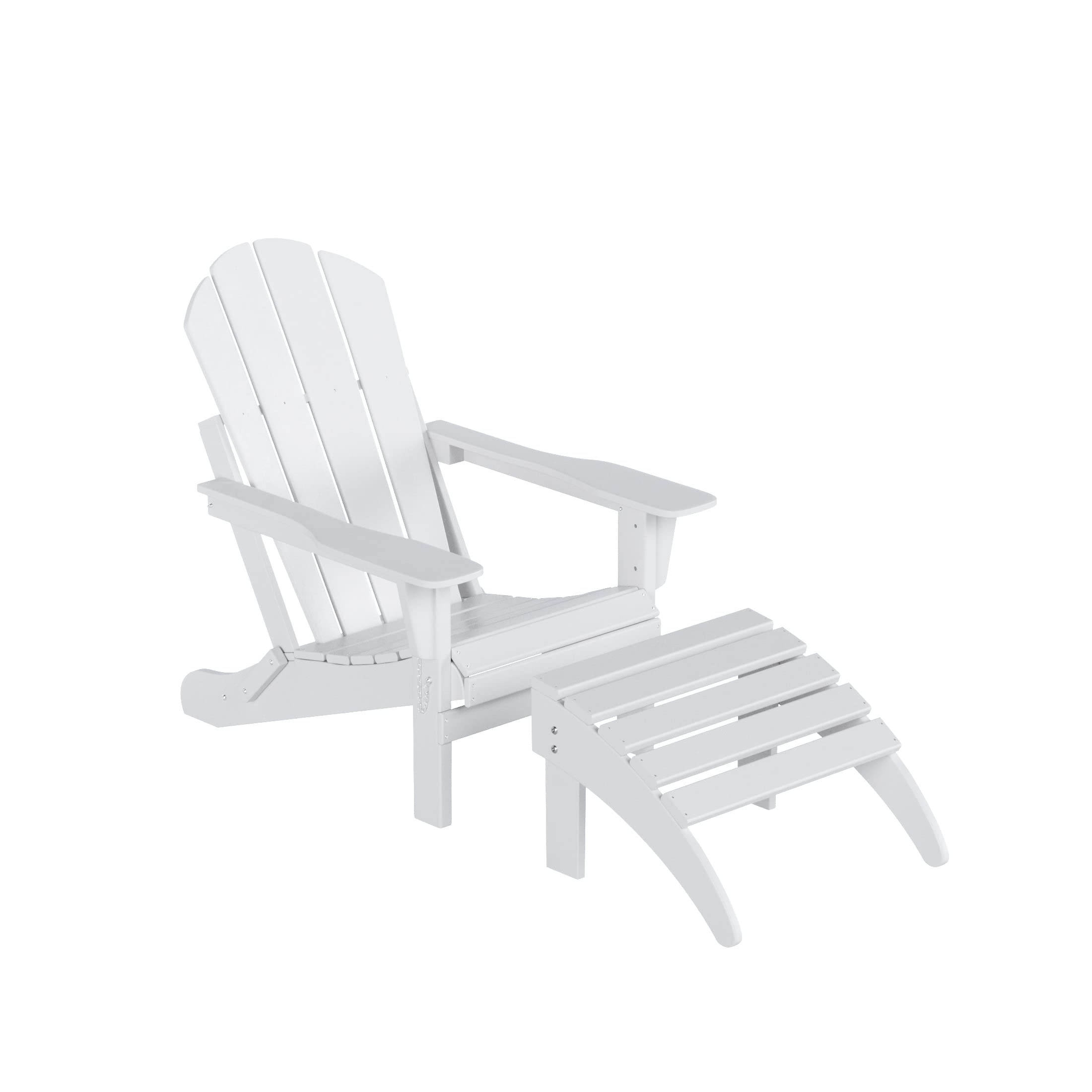WO Home Furniture 2-Piece White Adirondack Chair and Ottoman Set - Classic Patio Furniture for Relaxing Outdoors