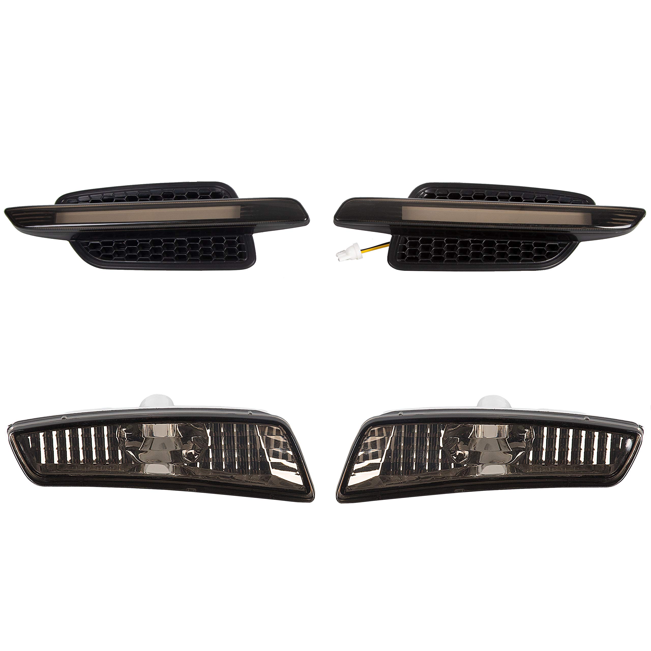 HECASA Smoke Lens Amber LED Light Bar Fender Lights + Side Markers for 08-09 Pontiac G8 - Durable Off-Road Lighting for Night Driving & Car Customization
