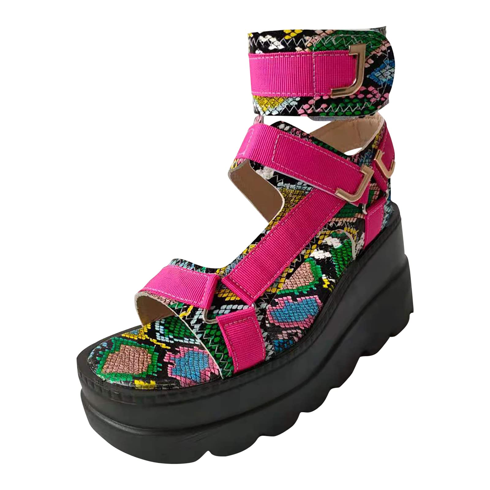 Women's Dressy Serpentine Wedge Sandals - Open Toe Platform Ankle Strap Casual Shoes - Size 7 | Perfect for Summer Outfits, Beach Vacations & Date Nights