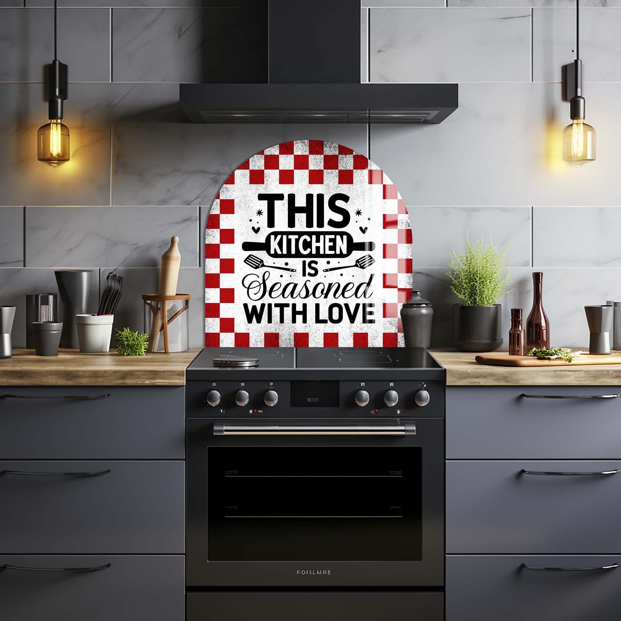 Rustic Seasoned with Love Glass Splashback - Elegant Kitchen Backsplash for Farmhouse & Modern Homes - Perfect for Stovetops, Sinks & Countertop Protection