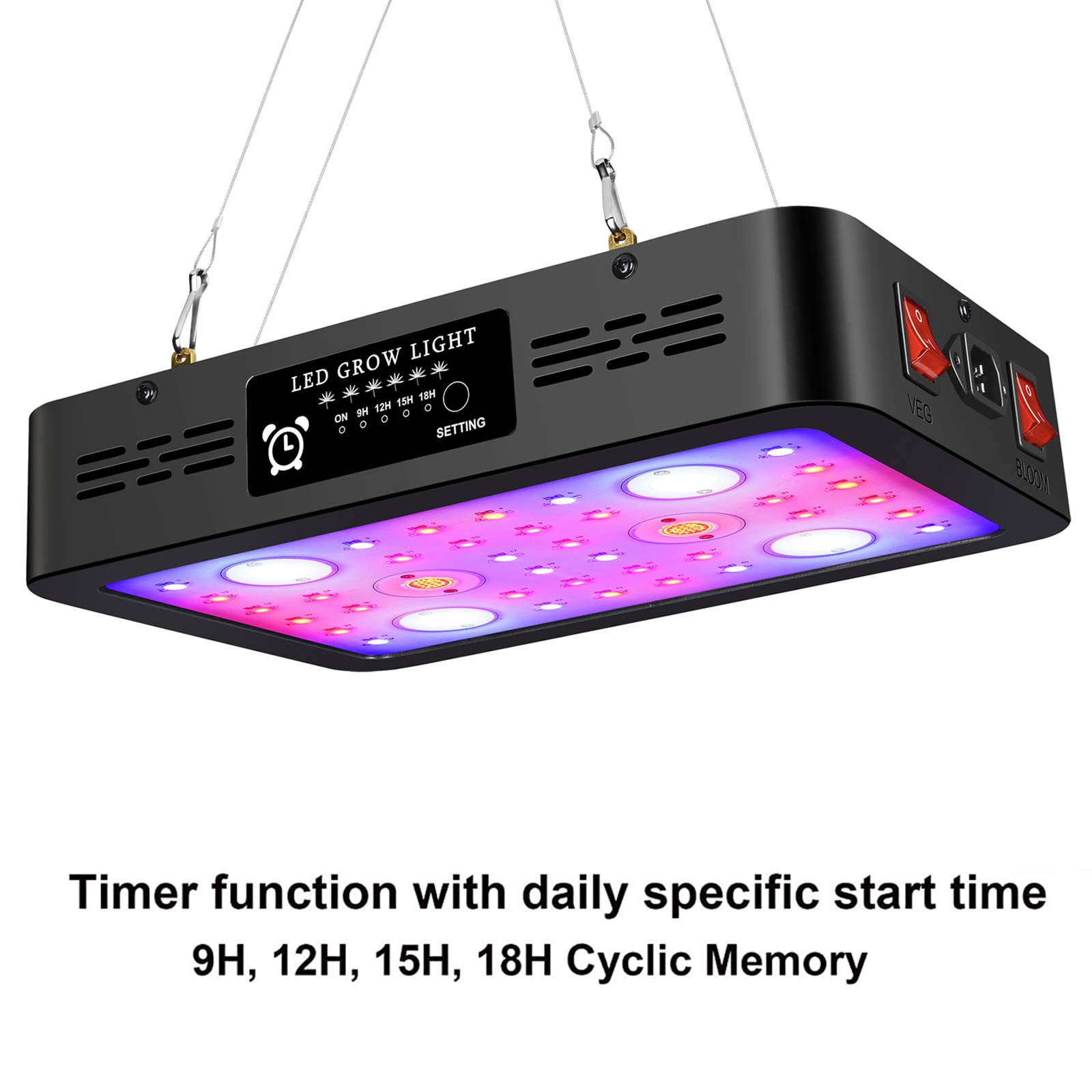 1200W Full Spectrum LED Grow Light with Veg/Bloom Switches & Timer - Daisy Chain Hydroponic Plant Light for Indoor Greenhouse Gardening - Perfect for Tomatoes, Cannabis, Herbs & Flowering Plants