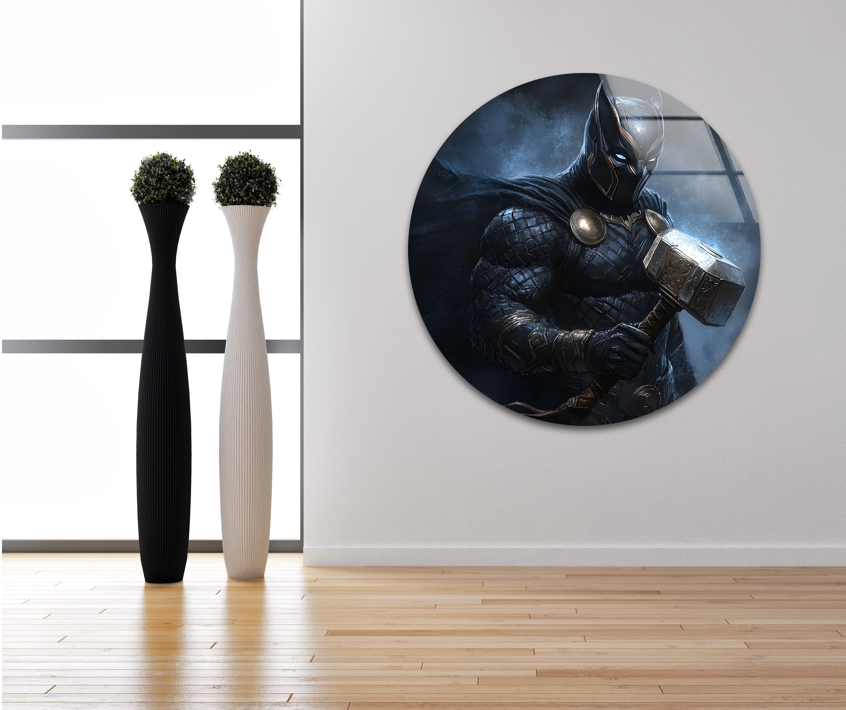 Marvel Black Panther Thor's Hammer Glass Wall Art - Superhero Home Decor for Living Room, Bedroom & Office