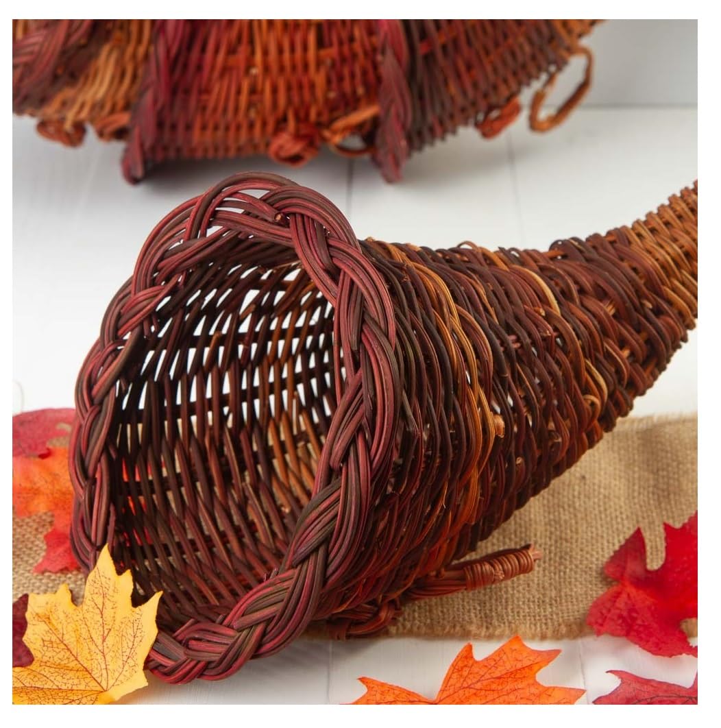 12-Pack Thanksgiving Cornucopia Horn of Plenty Baskets - Natural Wicker Harvest Centerpieces for Fall Table Decor, Autumn Party Supplies & Holiday Display | Bulk Wholesale by Factory Direct Craft