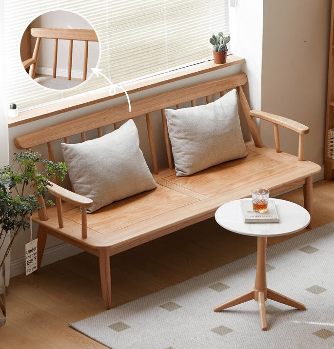 Premium Oak Solid Wood Windsor Sofa - All-Season Comfort for Living Room, Bedroom & Office - Winter & Summer Dual Use Design for Year-Round Relaxation
