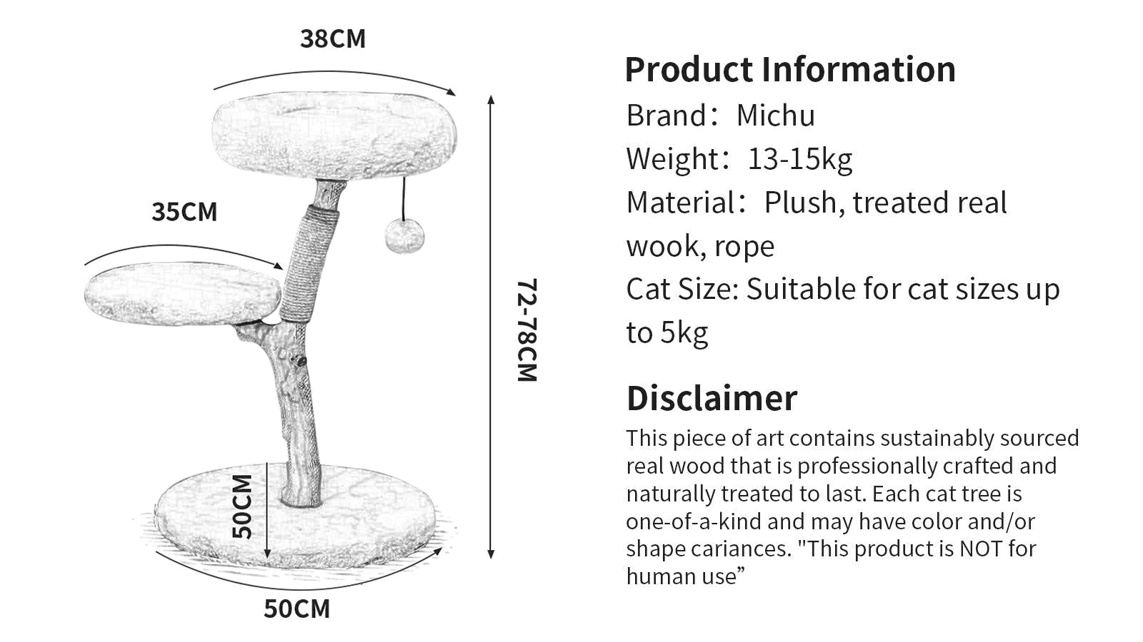 Premium Real Wood Cat Tree for Small Cats - Sturdy & Natural Climbing Perch for Kittens & Indoor Play - Perfect for Apartments & Small Spaces