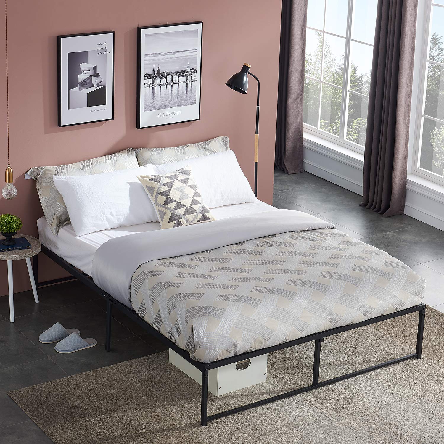 VECELO 14 Inch Full Size Bed Frame with Steel Slat Support - No Box Spring Needed, Sturdy Metal Platform Foundation for Mattress - Perfect for Modern Bedrooms, Guest Rooms & Small Spaces (Black)