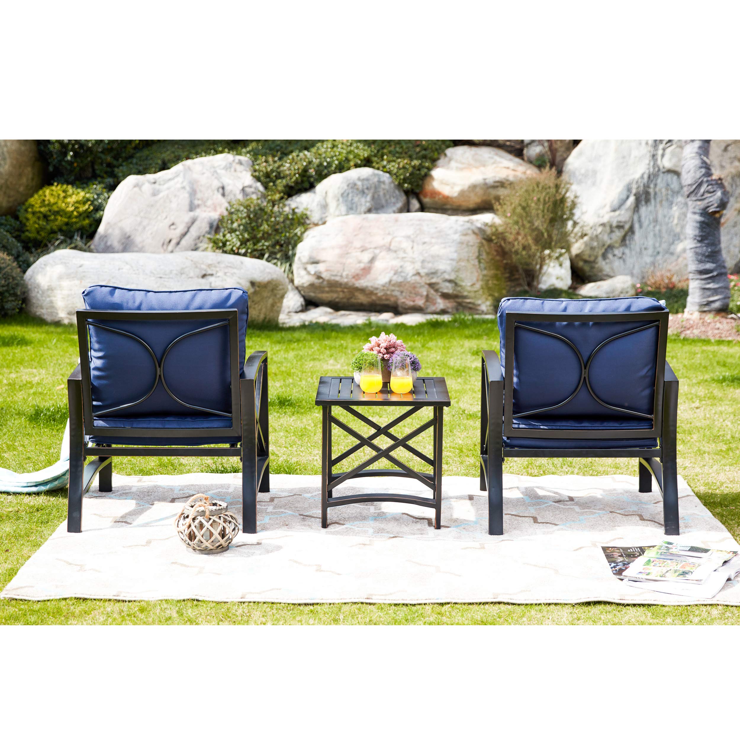 Modern Outdoor Patio Furniture Set - 3-Piece Metal Bistro Set with Coffee Table for Porch, Garden, Balcony or Indoor Use (Khaki) | Perfect for Relaxing, Entertaining & Outdoor Dining