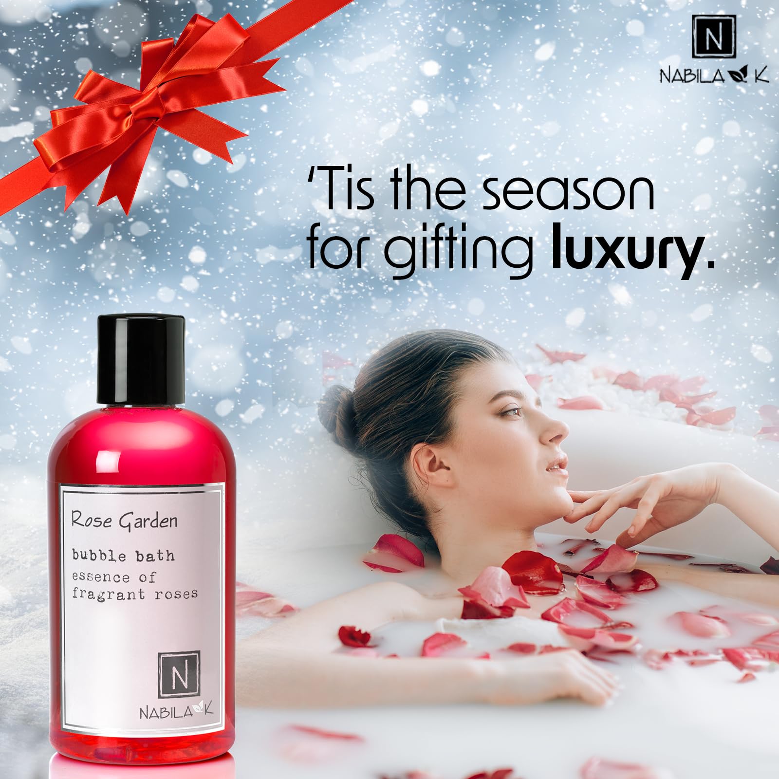 Nabila K Rose Garden Bubble Bath - Natural Essential Oils for Sensitive Skin, Tear-Free & Moisturizing - Gentle Luxury Bath for Women & Men, 8 oz - Perfect for Relaxation, Spa Days & Self-Care Routines