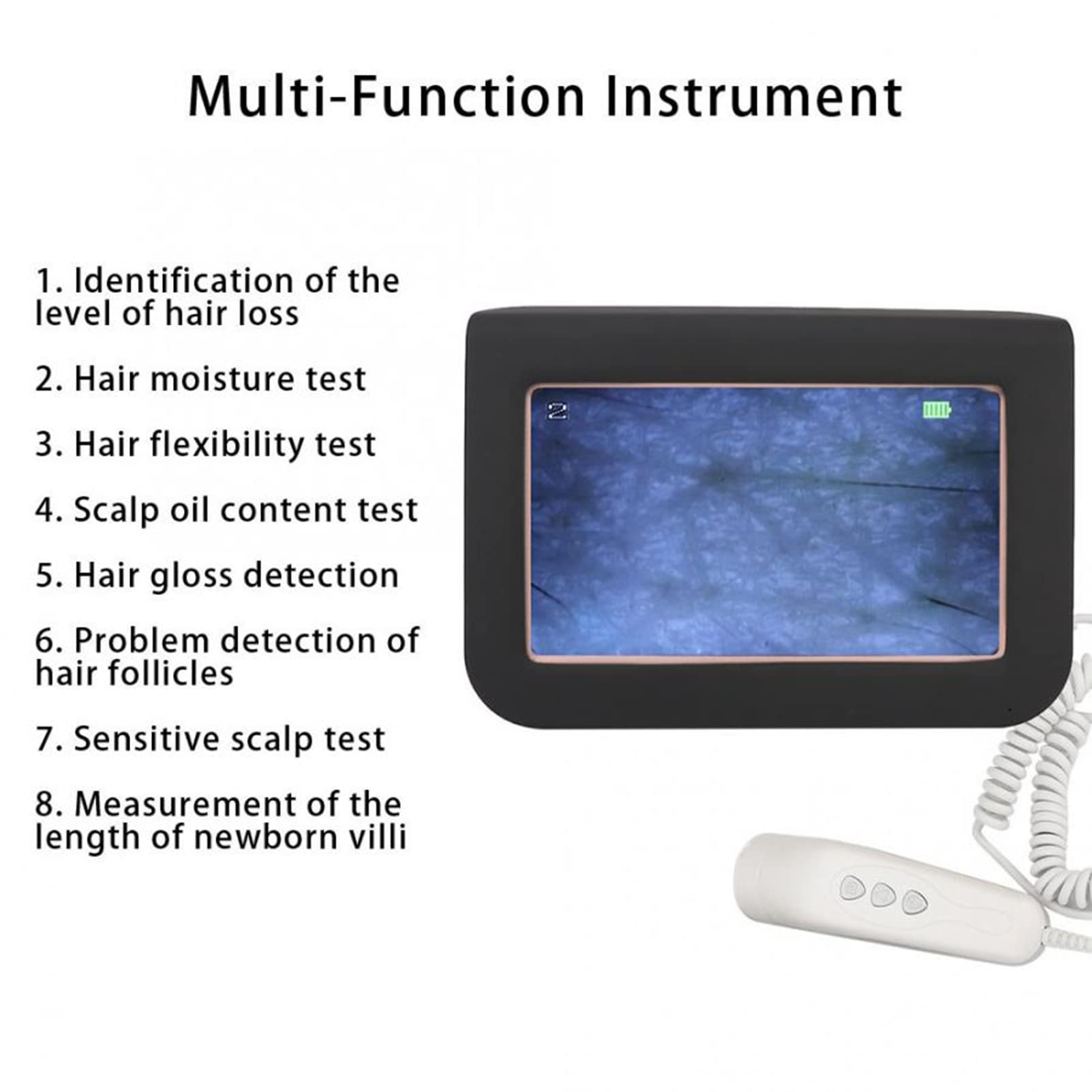 Professional Skin & Hair Analyzer - 50X/200X Magnification Facial Skin Health Detector, Moisture & Pigment Tester, Home & Salon Use - Perfect for Skin Diagnosis, Hair Analysis & Beauty Care